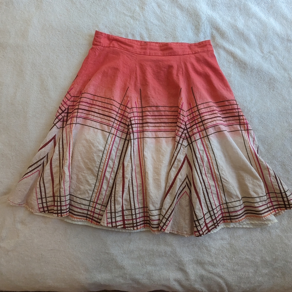 Kenar A-line dip dye ombre skirt; size 10. Linen, cotton, acetate